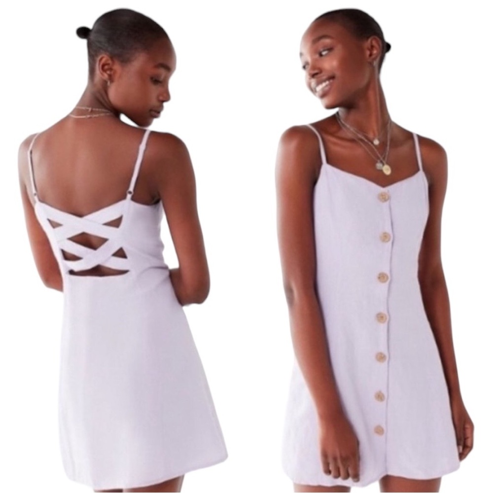 Urban Outfitters Linen Blend Lilac Lavender Mini Dress Strappy Open Back Small S
